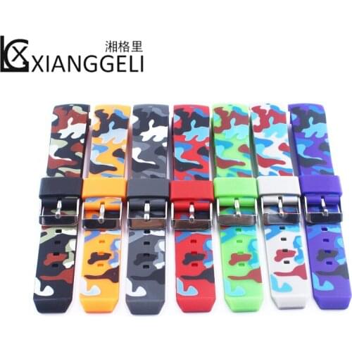 Watch accessories 22mm silicone strap pin buckle for camouflage curved interface for men and women outdoor sports watch band