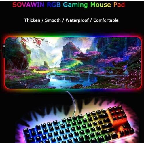XGZ Flower Forest Landscape RGB Large Gaming Mouse Pad Gamer Led Computer Mousepad Big with Backlight for Keyboard Desk Mat Game