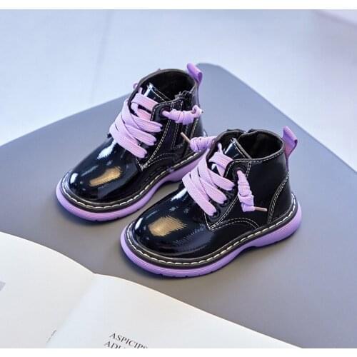Girls Patent Leather Boots New Waterproof Children Shoes Autumn Winter 2021 Kids Snow Boots Boys Anti Slip Short Boots G251