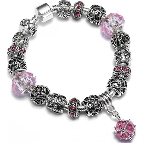 BeiverSilver color Crystal Beads Charm Bracelet For Women With Safety Chain Strand Bracelet Bangle Ocean Vacation Accessories