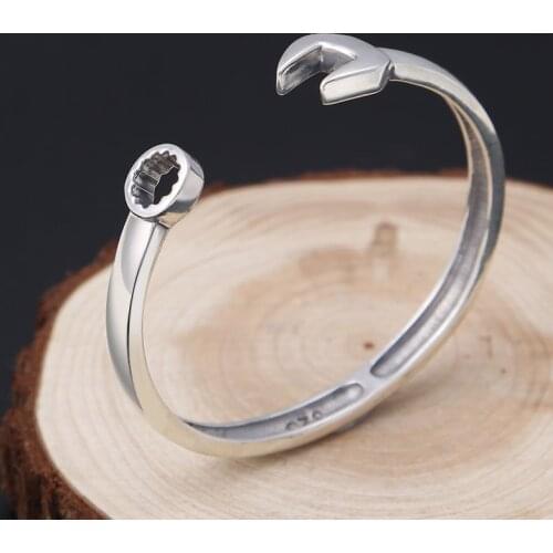 S925 Sterling Silver color wrench bangle for women Fashion Jewelry opened adjustable sizes personality wrench Bracelet wristlet