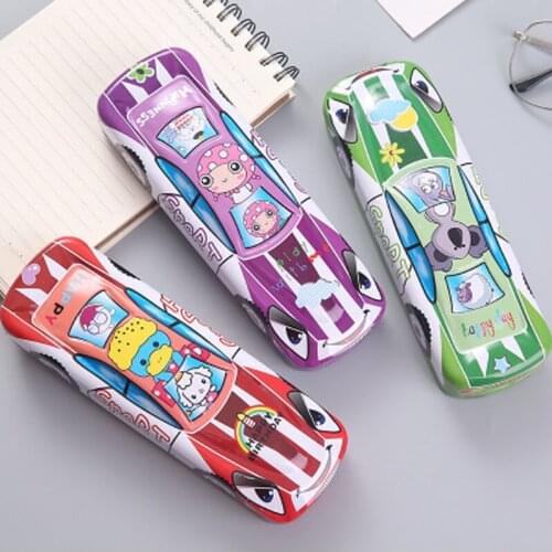 New fashion Iron cartoon racing car double-layer pencil case Multifunction storage box double door double open stationery gift