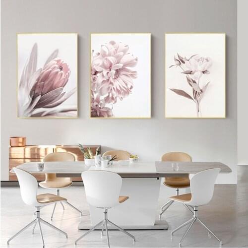 Scandinavian Living Bedroom Room Decoration Pictures Flowers Wall Art Peony Posters Floral Art Print Protea Rose Canvas Painting