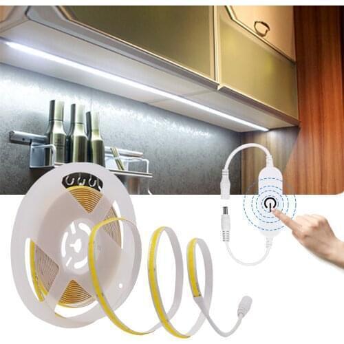 Dimmable Touch Switch COB LED Strip DC12V 24V 320 384 528 LEDs/m Warm /Nature /Cool White Red Blue Green Flexible Cabinet Lamp