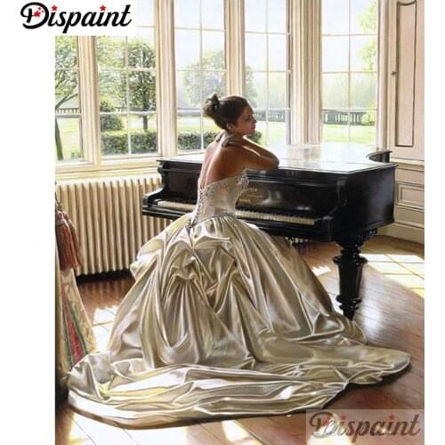 Dispaint Full Square/Round Drill 5D DIY Diamond Painting "Woman piano" Embroidery Cross Stitch 3D Home Decor A10405