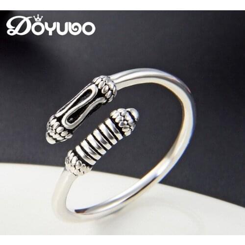 DOYUBO Resizable Mens Real Silver Finger Ring Accessories Vintage Stick Shape Ring Jewelry For Party Male Fashion Ring VB411