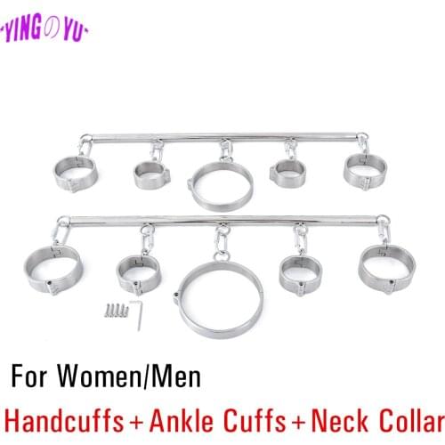 Erotic Slave BDSM Equipment Bondage Gear Sex Toys Women Couples Restraints Handcuff Neck Ankle Cuffs Open Leg Metal Spreader Bar