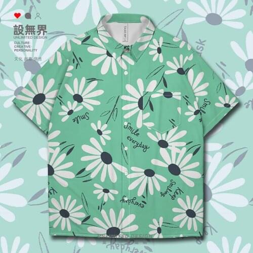 Design sense ins small daisy Idyllic style Short-Sleeved shirt casual Beach Hawaiian Shirt fashion Oversized Summer Clothes