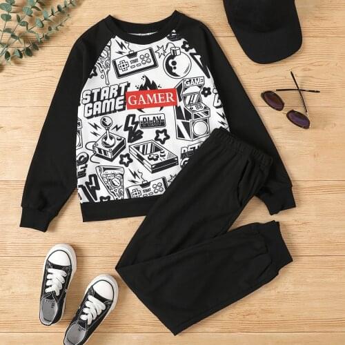 Patpat 2-piece Kid Boy Letter Game Console Print Pullover and Elasticized Pants Set