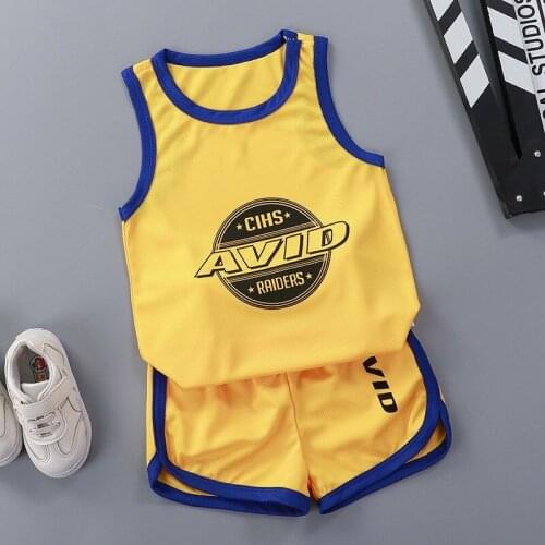 Yellow Basketball Tracksuit Summer Thin Breathable Vest Shorts 2 Piece Trendy Sports Kids Clothes Girls Boys Outfits 2-4-8 Years
