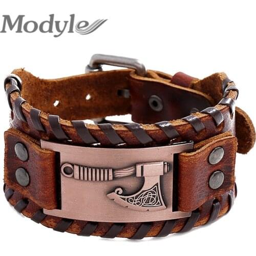 Modyle Viking Wristband Cuff Braid Leather Bracelet Amulet Jewelry Accessories Celtics Knot Tailsman Axe Slavic Charm Bracelet