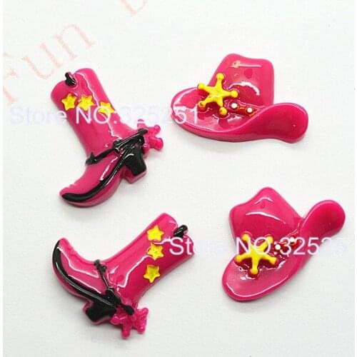 Western Cowgirl hot pink Boots&hat Flat back decoration 50pcs/lot 27*29mm 2 color