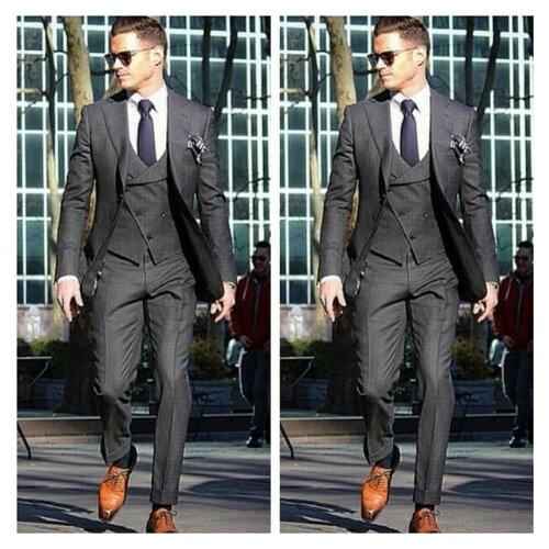 Handsome Groomsmen Wool blend Groom Tuxedos Mens Wedding Dress Man Jacket Blazer Prom Dinner (Jacket+Pants+Tie+Vest) A128