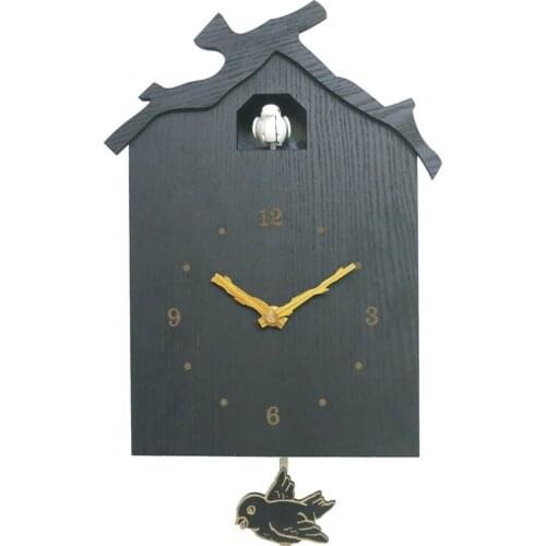Creative Elegant Cuckoo House Hanging Clock Wall Clock Wooden Clock with Chime and Pendulum for Home Office Living Room