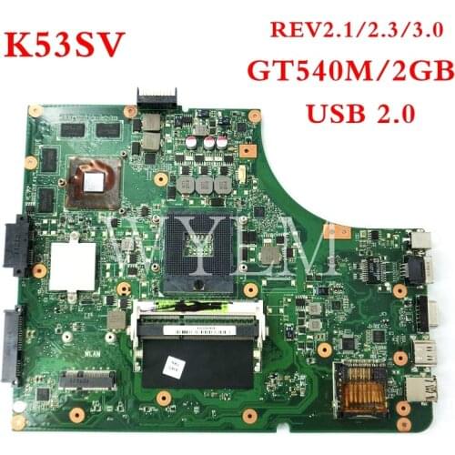 K53SV GT540M 2GB USB2.0 Mainboard For ASUS K53S X53S A53S P53S K53SV K53SJ P53S HM65 Laptop motherboard 100%Tested free shipping