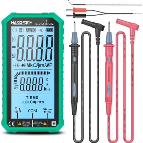 Handskit Large Screen 6000 Count Digital DC AC Voltage Capacitance Multimeter Meter Temp Resistance With Rrubber Holster