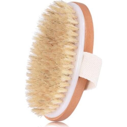 Natural Boar Bristles Dry Body Wooden Oval Shower Bath Brushes Exfoliating Massage Cellulite Treatment Blood Circulation