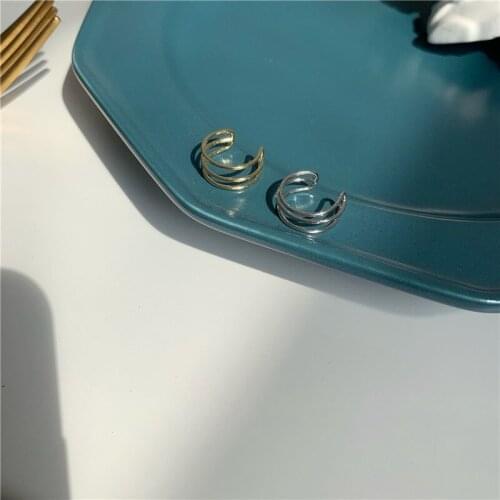 Orgin Summer INS Simple Three Layers Clip Earrings Retro Earrings Clip for Women Silver Color Minimalist Designed Jewelry