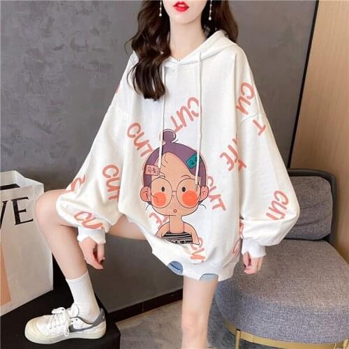 Autumn New Plus Size Womens Sweater Womens Fashion Hooded Thin Cartoon Top Cute Hoodies Sweatshirt Women