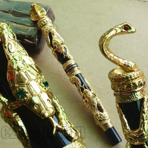 FOUNTAIN PEN MEDIUM 18KGP NIB JINHAO BLACK WITH GOLDEN SNAKE WIND