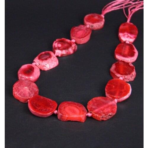 Approx13PCS/strand Pink Red Crack Agates Stone Slab Nugget Loose Beads,Natural Onxy Gems Stone Slice Pendants Jewelry Making