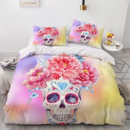 Simple Bedding Sets 3D Skull Pink Duvet Quilt Cover Set Comforter Bed Linen Pillowcase King Queen Full Double Home Texitle