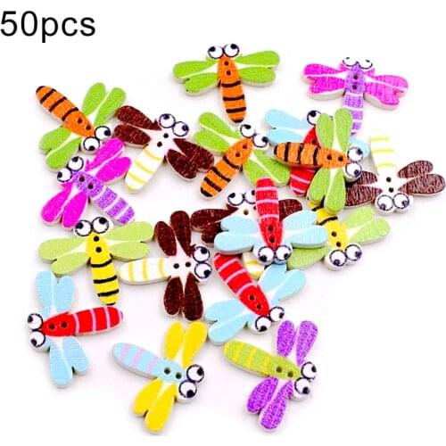 50Pcs 24*20mm Dragonfly Shape Wooden Button-s 2 Holes Scrapbooking Sewing Accessories Decorative button-s DIY Craft Sewing Tools