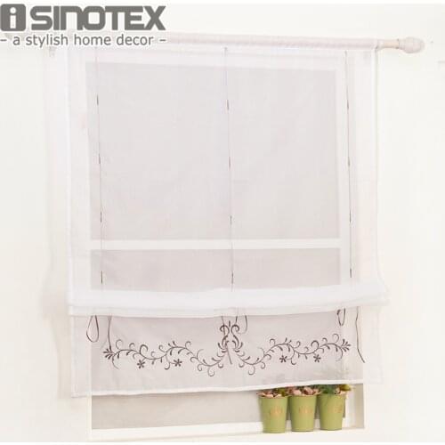 Roman Curtain Floral Embroidered Sheer Window Panel Drape For Kitchen Living Room Voile Screening Rod Pocket With Plastic Tubes