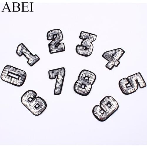 10pcs Silver Sequined digital Patch Iron On Number Sticker Clothes Appliques DIY Jeans Backpack Badge Handmade Patchwork Craft