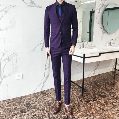 Wedding Groom Mens Slim Fit Suit Two Button Notch-Lapel 3 Pieces Suits Blazer Tux Vest & Trousers