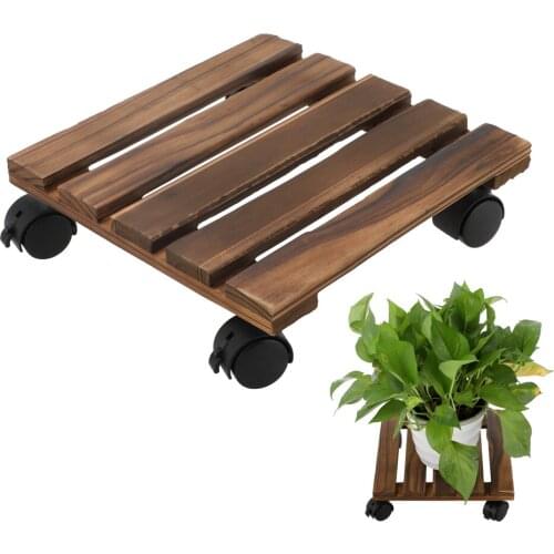 Planter Caddy Plant Stand With Wheels Tray Coaster Flower Pot Rack 28*28*7cm Rolling Wooden Wood Rotating Roller Receptacle