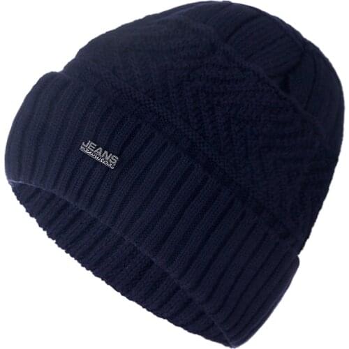 High Quality JEANS Winter Hat Add Fur Warm Beanies Hat Baggy Skullies Knitted Hat For Men Women Ski Sports Beanies Cap