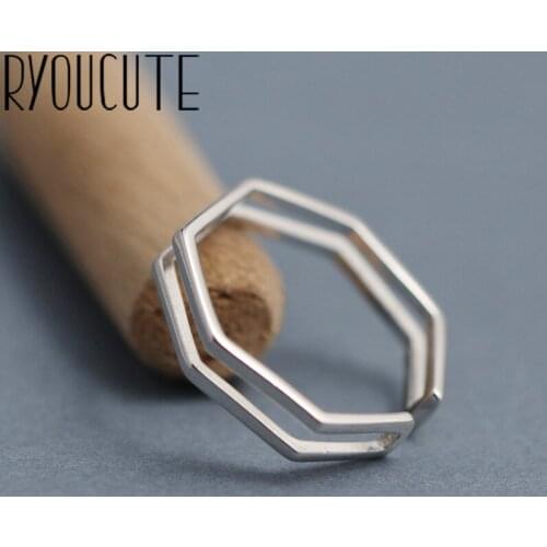 Bohemian Real Silver Color Hexagon Rings Gifts for Women Wedding Ladies Fashion Adjustable Antique Rings joyas de plata