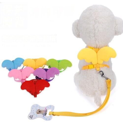 Cute Angel Pet Dog Leashes and Collars Set For Small Dog and Cat Adjustable Small Dog Cat Vest Nylon Harness 6 Colors