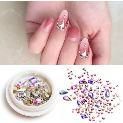1 Box Glitter 3D Colorful Rhinestones AB Flat Back Shiny Stones Nail Art Decorations Geometry Gems Mixed Size Different Shapes