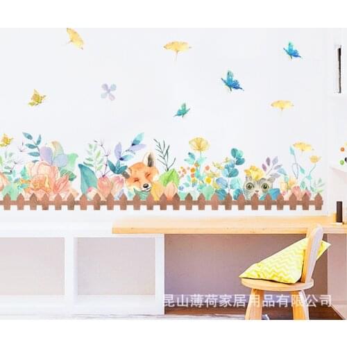 1 Cartoon Animal "Fence Skirting Line Waist Line Wall Stickers for Cute Childrens Room Bedroom Living Room Decorative Art Mural