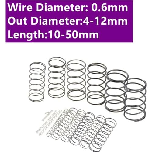 10PCS 0.6 Spring Steel 4 5 6 7 8 9 10 11 12mm*5-50mm Small Compression Release Mechanical Return Spring Pressure Spring