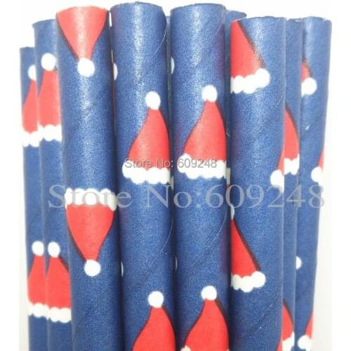 100pcs Mixed Colors Christmas Cap Printed Navy Paper Straws Drinking,Colored Discount Biodegradable Vintage Party Supplies Bulk