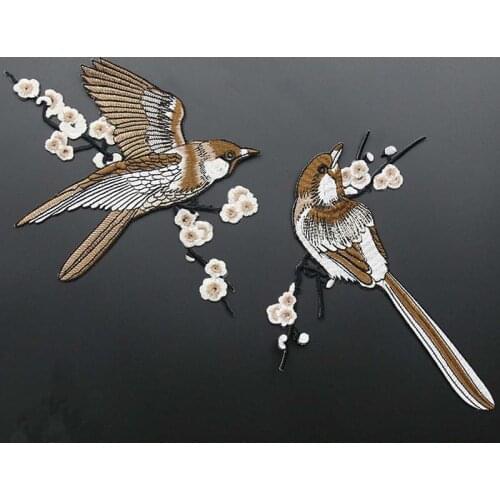 2PCS Flower Bird Magpie Embroidered Patches Iron on Sewing for clothes bag applique embroidery DIY Supplies Crafts Sticker
