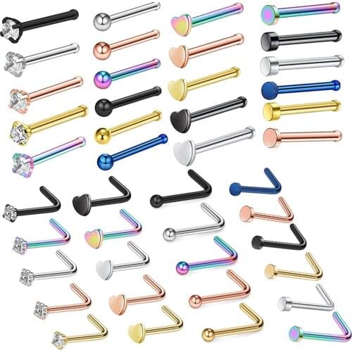 5-6 pcs Punk Style Piercing Nose Lip Jewelry L Shape Heart Ball Flat CZ Body Jewelry For Man Women Studs 2mm Pick Drop Shipping