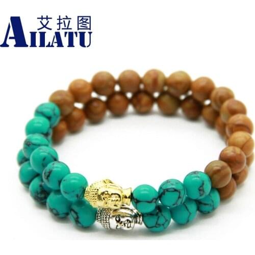 Ailatu Wholesale Fashion Summer Jewelry Wood Grain Stone Beads Religious Buddha Bracelet
