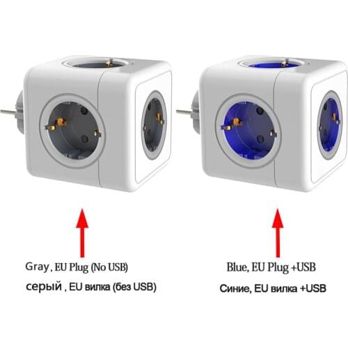 PowerCube Power Strip European Standard Plug With Socket Dual USB Travel Adapter 4 Outlet Port Grounded Wall Holder for Home