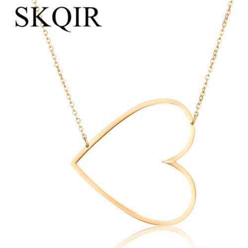 Big Simple Hollow Heart Pendant Gold Silver Color Stainless Steel Chain Minimalist Necklace For Women Fashion Jewelry Gift Colar