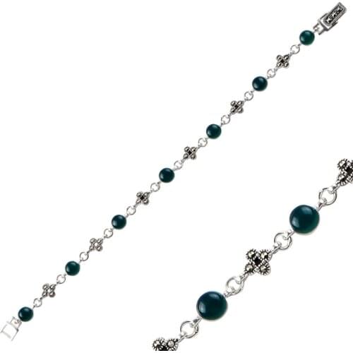 Silver 925 Sterling Marcasite & Zircon Crystal Bracelet