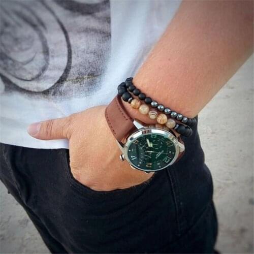 2 pc/Set Natural Stone Bracelet Men Beaded Black Hematite Mantra Prayer Beads Buddha Double Bracelet for Women Jewelry Gift