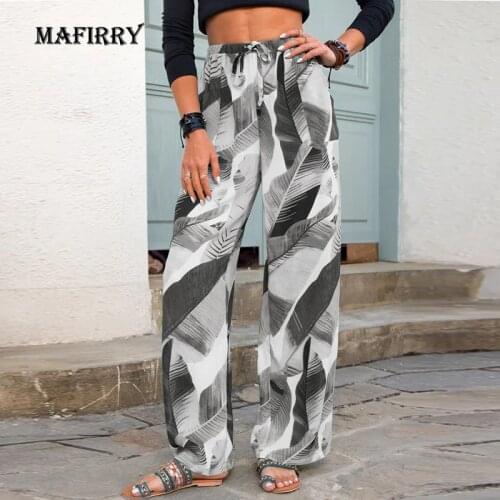 Summer Women Printing Elastic Waist Pant Casual Loose Wide Leg Pants High Waist Drawstring Plus Size 5XL Streetwear Dropshipping