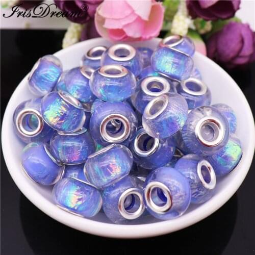 10Pcs/Lot Wholesale Glitter Big Hole DIY Spacer Beads for Jewelry Making Bead Fit Pandora Charm Bracelet Snake Chain Necklace