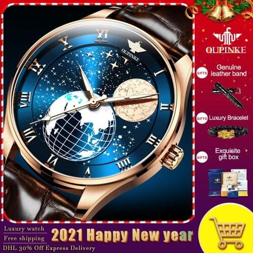 OUPINKE Top Brand Moon Phase Luxury Men mechanical Wristwatch Mens Automatic Sapphire Wristwatch Mechanical Power