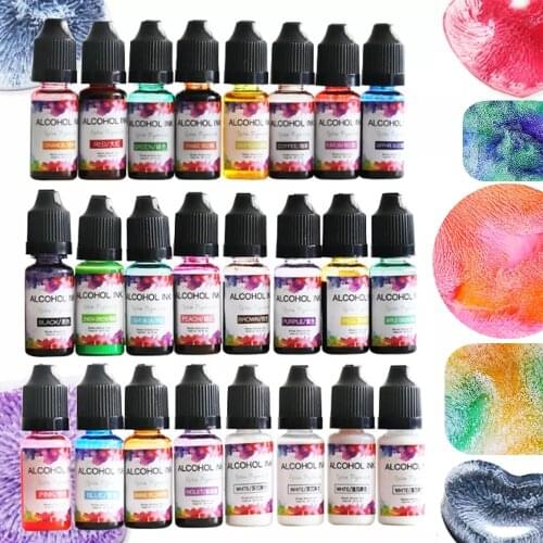 24 Colors 10ML 3D blooming Fluid Alcohol Ink Diffusion UV Resin Pigment Liquid Resin Colorant Dye Ink for DIY Jewelry Making