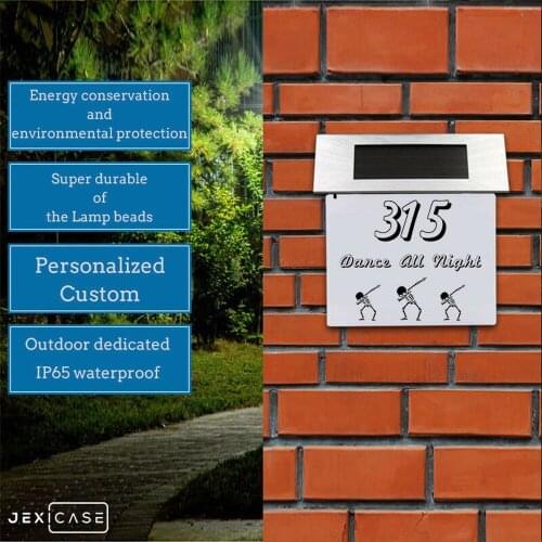 DIY House Number Solar Powered 4 White LED House Address Signs Wall Plaque Doorplate Number Light